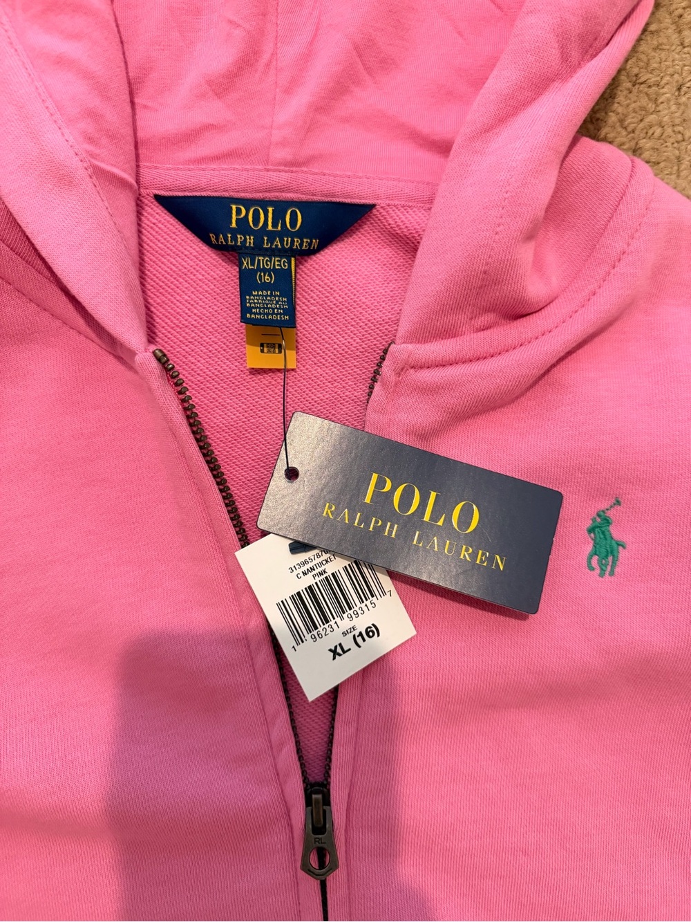 Polo by Ralph Lauren Pink Zip Hoodie with green Pony